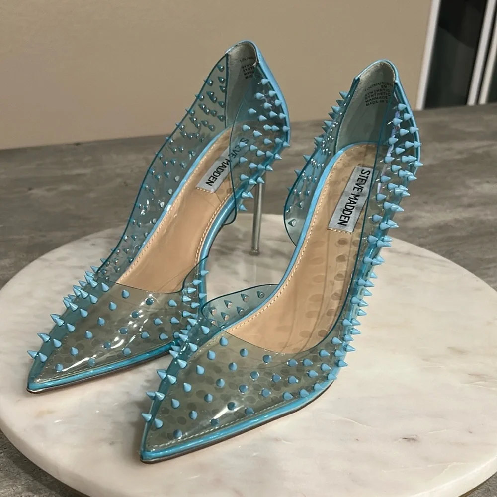 Steve Madden Transparent Blue spiked Heels size 8